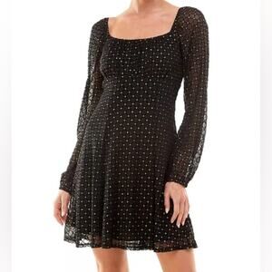 AS U WISH Juniors' Emma Mesh Fit & Flare Dress Black/Gold Sz L